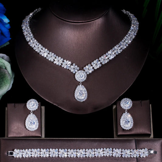 ThreeGraces 3pcs Luxury Cubic Zirconia Stone Necklace Earring Bracelet Bridal Wedding Evening Party Jewelry Set for Women TZ983