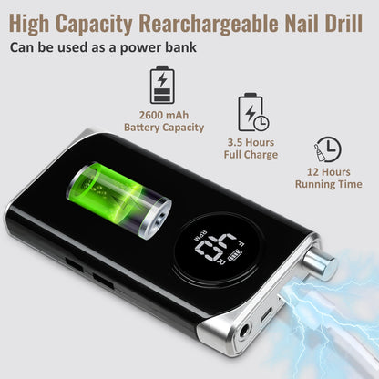 40000RPM NAIL DRILL MACHINE RECHARGEABLE PORTABLE 2023NEW POWERFUL ELECTRIC NAIL FILE PROFESSIONAL FOR UV POLISH ARCYLIC GEL