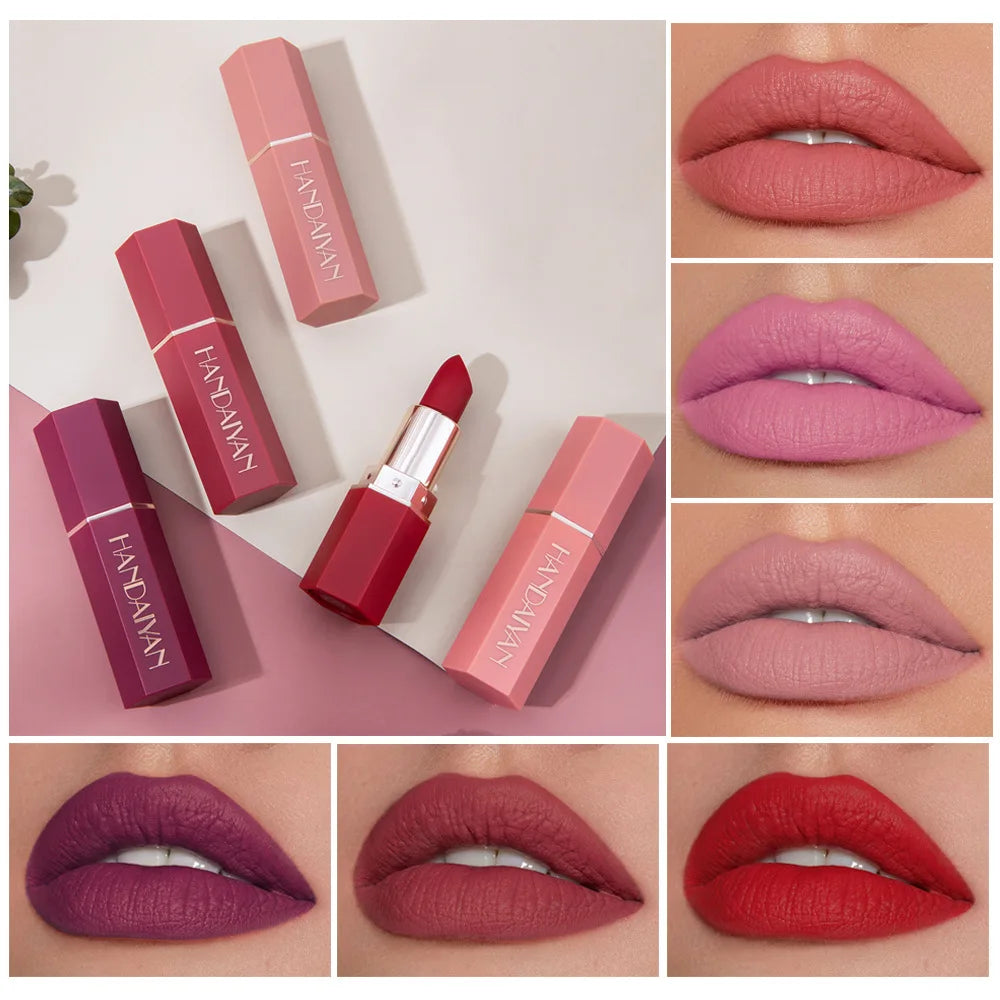HANDAIYAN 6 Colors Matte Lipstick Beauty Lip Gloss LippenstiftTinted Balm 24 Hours Waterproof Free Shipping Makeup