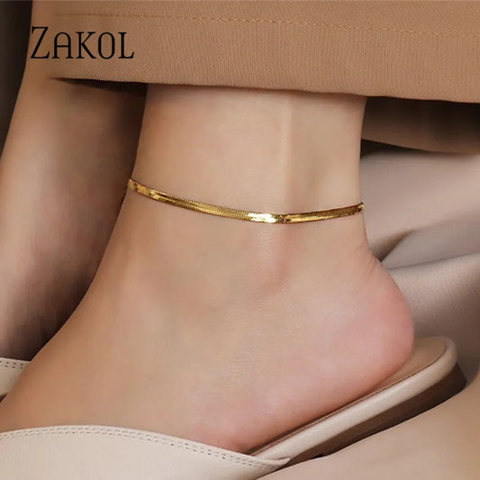 ZAKOL Fashion Simple Blade Chain Snake Bone Anklets Ins European and American Personality Blade Anklet