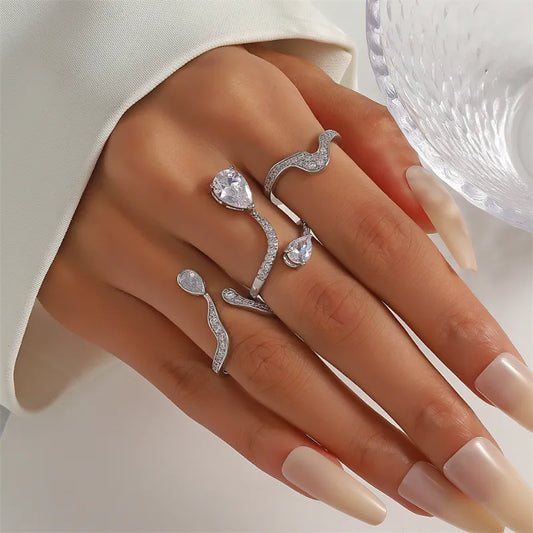 ZAKOL Trendy Irregular Micro Zircon Open Rings for Women INS Personality Geometric Adjustable Ring Girls Party Summer Jewelry