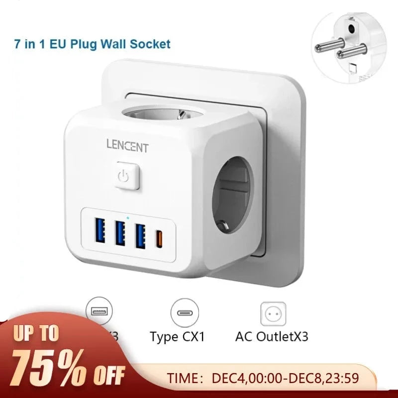 Wall Socket Extender with Charger On/Off Switch for Home